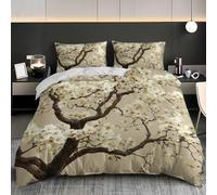 Soft Duvet Cover Set Super King 102x87 inch, Light Brown 3PCS Bedding Sets with Zipper Closure, White Floral Theme Soft Comfy Microfiber Double Quilt Cover with 2 Pillowcases for kids Adults