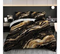 Soft Duvet Cover Set Super King 102x87 inch, Marble Art 3PCS Bedding Sets with Zipper Closure, Black And Gold Soft Comfy Microfiber Double Quilt Cover with 2 Pillowcases for kids Adults