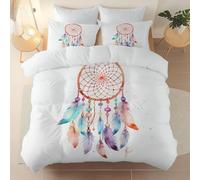 Soft Duvet Cover Set with Zipper Closure and 4 Corner Ties, Geometric Watercolor Dream Catcher Clipart theme Reversible Design Bedding, White Brushed Microfiber Quilt Cover, Double Size 200 x 200 cm