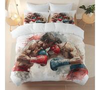 Soft Duvet Cover Set With Zipper Closure And 4 Corner Ties, Watercolor, Boxing, Fighting Printing Theme Reversible Design Bedding, White Brushed Microfiber Quilt Cover, 230 X 220 cm Size Queen