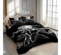 Soft Duvet Cover Single Howling Wolf Full Moon Bedding Set Black Comforter Cover for Kids Adults Modern Bed Set with Hidden Zipper, 1 Pillow Cases