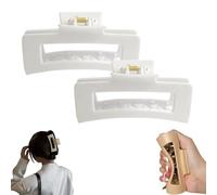 Soft Elastic Fashion Shark Hair Claw Clips 4 * 10.5CM Medium Cloud/Cozy Clips Flexible Unsnappable, Strong Hold Non-slip for Thick & Fine Hair (White-2PCS)