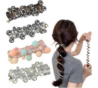 Soft Elastic No Damage Spiral Hair Ties for Women, Pearl Design Telephone Cord Hair Bands Comfortable for Everyday Wear and Special Occasions
