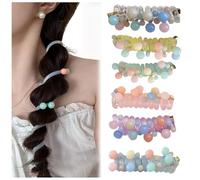 Soft Elastic Spiral Rotation Hair Ties for Women Girls No Damage Telephone Cord Hair Tie Pearl Twisted Hair Wire Pony Coils for Thick thin Ponytail Holders (Colored beads 6pcs)