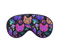 Soft Eye Masks with Adjustable Strap Compatible with Halloween Trippy Eyes Black Cat Mushrooms Sleeping Mask, Lightweight Comfortable Blindfold Blocks Light for Men Women Travel Outdoor Nap