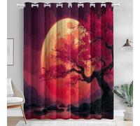 Soft Eyelet Blackout Curtains - Cartoon Fantasy Cherry Blossom Tree Print Design, Fully Lined Thermal & Noise-Reducing Panels, Easy-Glide Privacy Drapes for Any Room, Red, W 46" x L 54" (2 Panels)