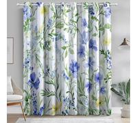 Soft Eyelet Blackout Curtains - Country Style Watercolor Flowers Print Design, Fully Lined Thermal & Noise-Reducing Panels, Easy-Glide Privacy Drapes for Any Room, Green, W 46" x L 54" (2 Panels)
