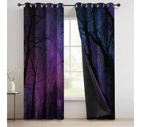 Soft Eyelet Blackout Curtains - Natural Night Sky Tree Print Design, Fully Lined Thermal & Noise-Reducing Panels, Easy-Glide Privacy Drapes for Any Room, Blue Purple, W 66" x L 72" (2 Panels)
