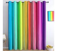 Soft Eyelet Blackout Curtains - Simple Rainbow Lines Print Design, Fully Lined Thermal & Noise-Reducing Panels, Easy-Glide Privacy Drapes for Any Room, Colorful, W 46" x L 72" (2 Panels)