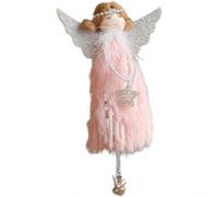 Soft Fabric Angel Doll Ornament with Wings Bell and Heart Design for Christmas For Tree (Pink)