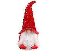 Soft Fabric Santa Claus Ornament with LED Lights for Christmas Holiday Decoration on Tables and Shelves (Red+Brown)