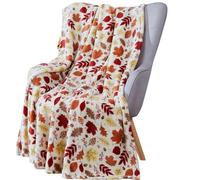 Soft Fall Throw Blanket: Colorful Autumn Leaves and Berries on Beige Background