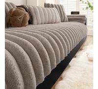 Soft Faux Fur Couch Cover, Washable Non-Slip Sofa Protector for Pets, Co Fur Shield, P Fabric, Light Coffee, 43"X63"