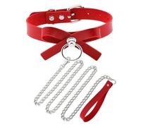 Soft Faux Leather Collar and Leash Set,Butterfly Bow Choker with Hauling Chains Cosplay Party Unique Gift for Pet (Red, Fit Neck 11"-15")