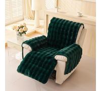 Soft Faux Rabbit Fur Recliner Cover One-Piece Armchair Protector for Electric Recliners Non-Slip Plush Sofa Slipcover Furniture Protection (Dark Green)