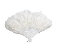 Soft Feather Handheld Fan for Wedding or Party, 1920s Flapper Burlesque Ladies Costume Accessory, Red/White/Black (white)