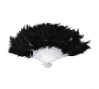 Soft Feather Handheld Fan for Wedding or Party, 1920s Flapper Burlesque Ladies Costume Accessory, Red/White/Black (black)