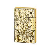 Soft Flame Metal Butane Lighter for traditional cigars, with adjustable flame, side wheel, frosted finish and vertical ignition. (Gold)