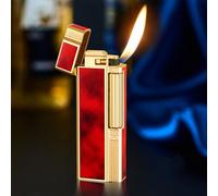 Soft Flame Metal Windproof Lighter Vintage Metal Butane Side Wheel Lighter Vertical Ignition Roller Suitable for Men's Gift (Cloud Mist Red)