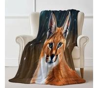 Soft Flannel blanket 100×130 cm, Close-Up Caracal Snowy Landscape Animals Printed Plush Cozy Flannel Lightweight Throw Teal Blanket for Bed Couch Chair Sofa Suitable for All Season