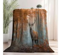 Soft Flannel blanket 100×130 cm, Close-Up Deer Autumn Forest Animals Printed Plush Cozy Flannel Lightweight Throw Dark Brown Blanket for Bed Couch Chair Sofa Suitable for All Season