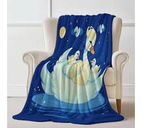 Soft Flannel blanket 180×200 cm, Cartoon Starry Sky Animation Animals Swans Printed Plush Cozy Flannel Lightweight Throw Dark Blue Blanket for Bed Couch Chair Sofa Suitable for All Season