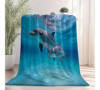 Soft Flannel blanket 180×200 cm, Close-Up Cute Dolphin Animals Printed Plush Cozy Flannel Lightweight Throw Navy Blanket for Bed Couch Chair Sofa Suitable for All Season