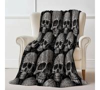 Soft Flannel blanket 180×200 cm, Gothic Lines Skull Printed Plush Cozy Flannel Lightweight Throw Black Blanket for Bed Couch Chair Sofa Suitable for All Season