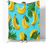 Soft Flannel Blanket Cartoon Banana Print print, Cozy Fluffy Plush Lightweight Fleece Throw Blankets, All Seasons 52" x 60" For Adults and Children Yellow Blue