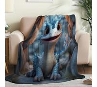 Soft Flannel Fleece Throw Blanket 100 x 140 cm - Animation 3D Cute Dragon Cosy Anti-Pilling Printed Blankets for Bedroom Adults Kids Travel All-Season, Gray-Blue
