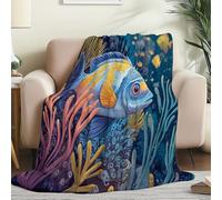 Soft Flannel Fleece Throw Blanket Brown-Green - Anti-Pilling Lightweight Cartoon Underwater Creatures Tropical Fish Printed Decorative Blanket, Washable for Sofa Living Room All-Season, 130 x 150 cm
