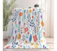 Soft Flannel Fleece Throw Blanket Colorful - Anti-Pilling Lightweight Nature Cute Flowers Leaves Printed Decorative Blanket, Washable for Couch Sofa Bed Living Room All-Season, 100 x 140 cm