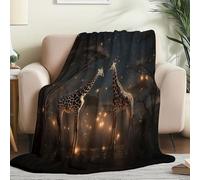 Soft Flannel Fleece Throw Blanket Dark Brown - Anti-Pilling Lightweight Nature Realistic Grassland Giraffe Printed Decorative Blanket, Washable for Couch Sofa Bed Living Room All-Season, 100 x 140 cm