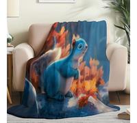 Soft Flannel Fleece Throw Blanket Deep Red - Anti-Pilling Lightweight Cartoon Squirrel Illustration Printed Decorative Blanket, Washable for Couch Sofa Bed Living Room All-Season, 100 x 140 cm