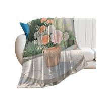 Soft Flannel Fleece Throw Blanket, Lightweight & Cozy - All Season Decorative Blankets Asian Cherry Blossom Blanket for Couch, Bed, Car, Travel, Office Nap