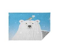 Soft Flannel Lightweight Travel Blanket Cartoon Polar Bear Bird Blue Glow in The Dark Stars Blanket Pillow 65x55In