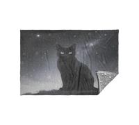Soft Flannel Lightweight Travel Blanket Galactic Cat Black Glow in The Dark Stars Blanket Pillow 65x55In