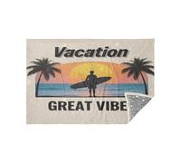Soft Flannel Lightweight Travel Blanket Stylized Surfer Coastal Sunset Glow in The Dark Stars Blanket Pillow 65x55In