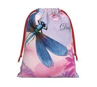 Soft Flannel Pink flower and blue dragonfly Print Drawstring Bags - Home Organization Pouches for Small Items Storage S
