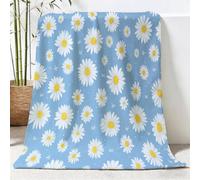Soft Flannel Throw Blanket for Bed Chair Sofa Couch, Classic Floral Daisy Warm Breathable Boho Minimalist Washable Fleece Blankets 130x150 cm for Car Camping Picnic Travel, Blue