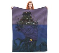 Soft Flannel Throw,Giant Squid With Shell Town On Back, Autumnal Floral Ghost Blanket,Horror Halloween Valentine'S Day Gift For Bed, Couch, Living Room, Bedroom 50"X40"