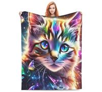 Soft Flannel Throw,Neon Cat In Cosmic Background Butterflies, Autumnal Floral Ghost Blanket,Horror Halloween Valentine'S Day Gift For Bed, Couch, Living Room, Bedroom 50"X40"
