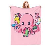 Soft Flannel Throw,Pink Octopus Crafting With Various Tools, Autumnal Floral Ghost Blanket,Horror Halloween Valentine'S Day Gift For Bed, Couch, Living Room, Bedroom 50"X40"