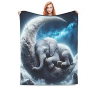Soft Flannel Throw,Sleeping Elephant On Crescent Moon Stars, Autumnal Floral Ghost Blanket,Horror Halloween Valentine'S Day Gift For Bed, Couch, Living Room, Bedroom 50"X40"