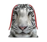 Soft Flannel White Tiger Print Drawstring Bags - Home Organization Pouches for Small Items Storage M