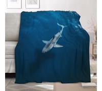 Soft Fleece Blanket for Sofa Settees Armchairs Throws Super King 180x220cm, Animals High Definition Ocean Shark Fluffy Warm Blankets for Couch and Bed, Minimalism Versatile Blanket for Adults