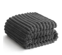 Soft Fleece Blanket Throws - Fluffy Warm Double King Luxury Osum Ribbed Throw for Bedroom, Sofa Couch, Night Bed Blankets (Charcoal, King (200x240 cm))