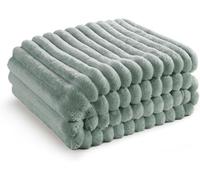 Soft Fleece Blanket Throws - Fluffy Warm Double King Luxury Osum Ribbed Throw for Bedroom, Sofa Couch, Night Bed Blankets (Green, King (200x240 cm))
