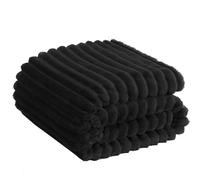 Soft Fleece Blanket Throws - Fluffy Warm Heated Double King Luxury Ribbed Throw for Bedroom, Sofa Couch, Night Bed Blankets (Black, Double (150x200 cm))