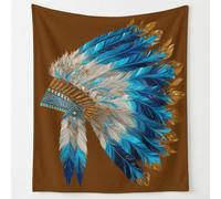Soft Fleece Throw Blanket - 32in × 59in Cozy Flannel Plush Fluffy Throw Blanket for Sofa Bed Couch or Chair, Boho Tribal Headdress Feather Gold Blue Brown Culture Art Gift for Kids